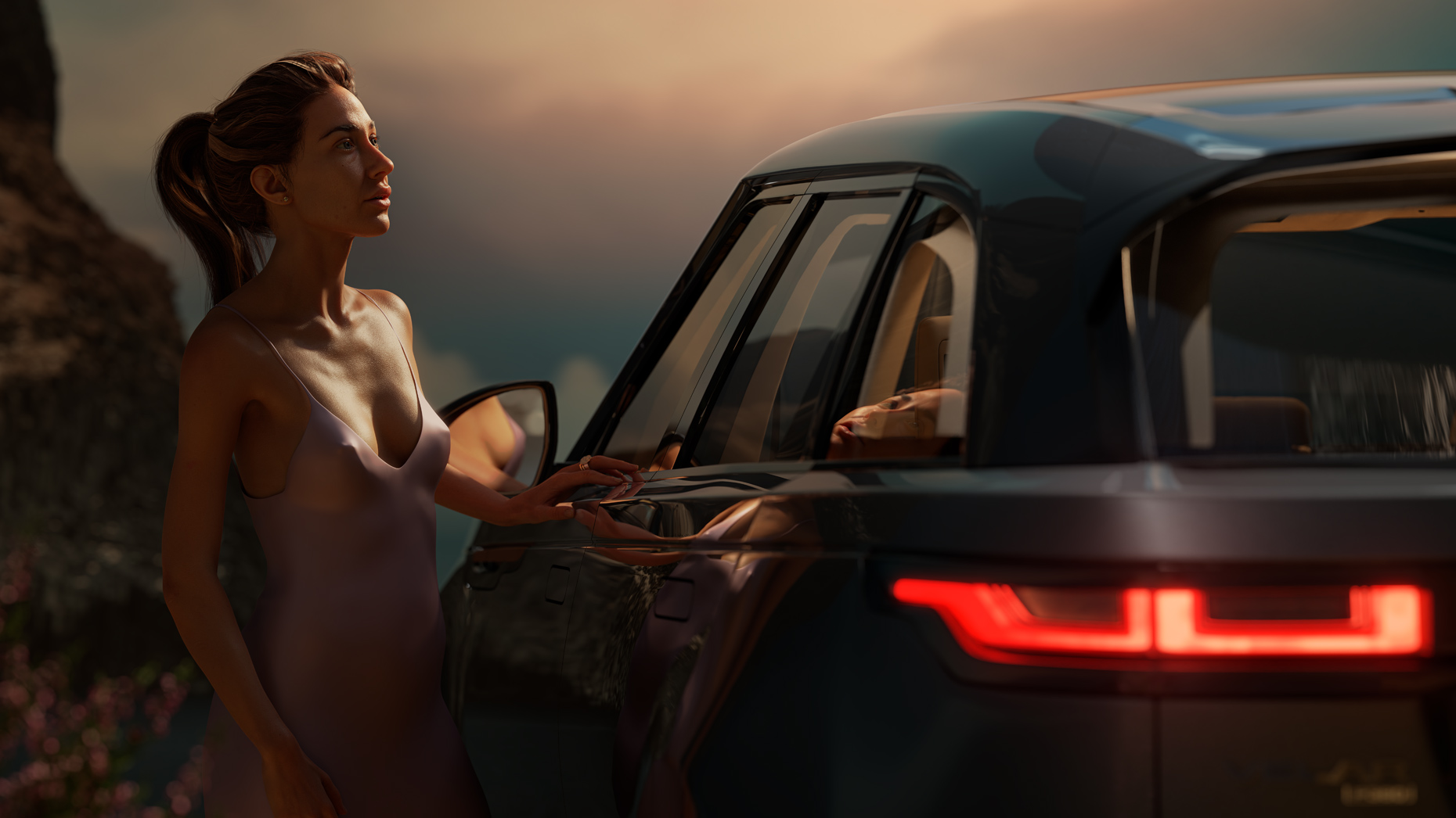 Female Location Scout and her Range Rover (100% CGI)