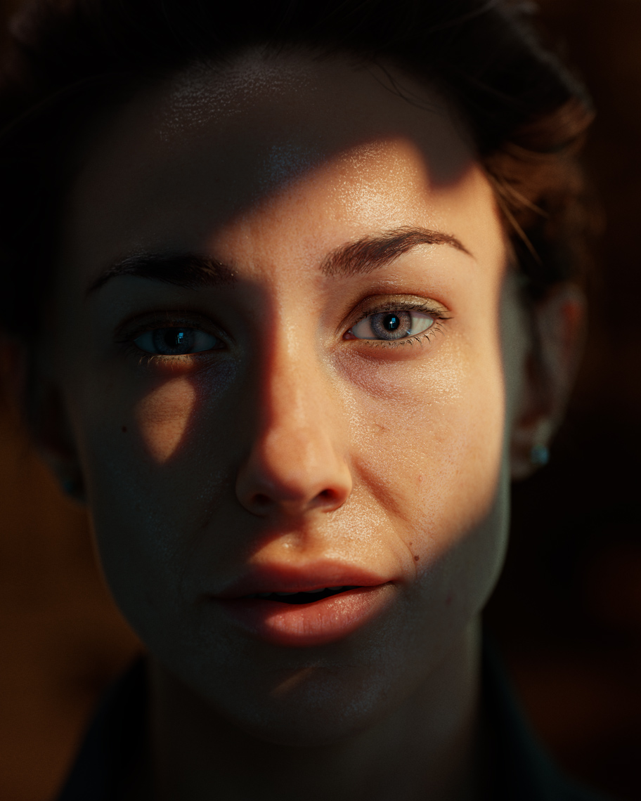 Portrait of female location scout. (100% CGI)