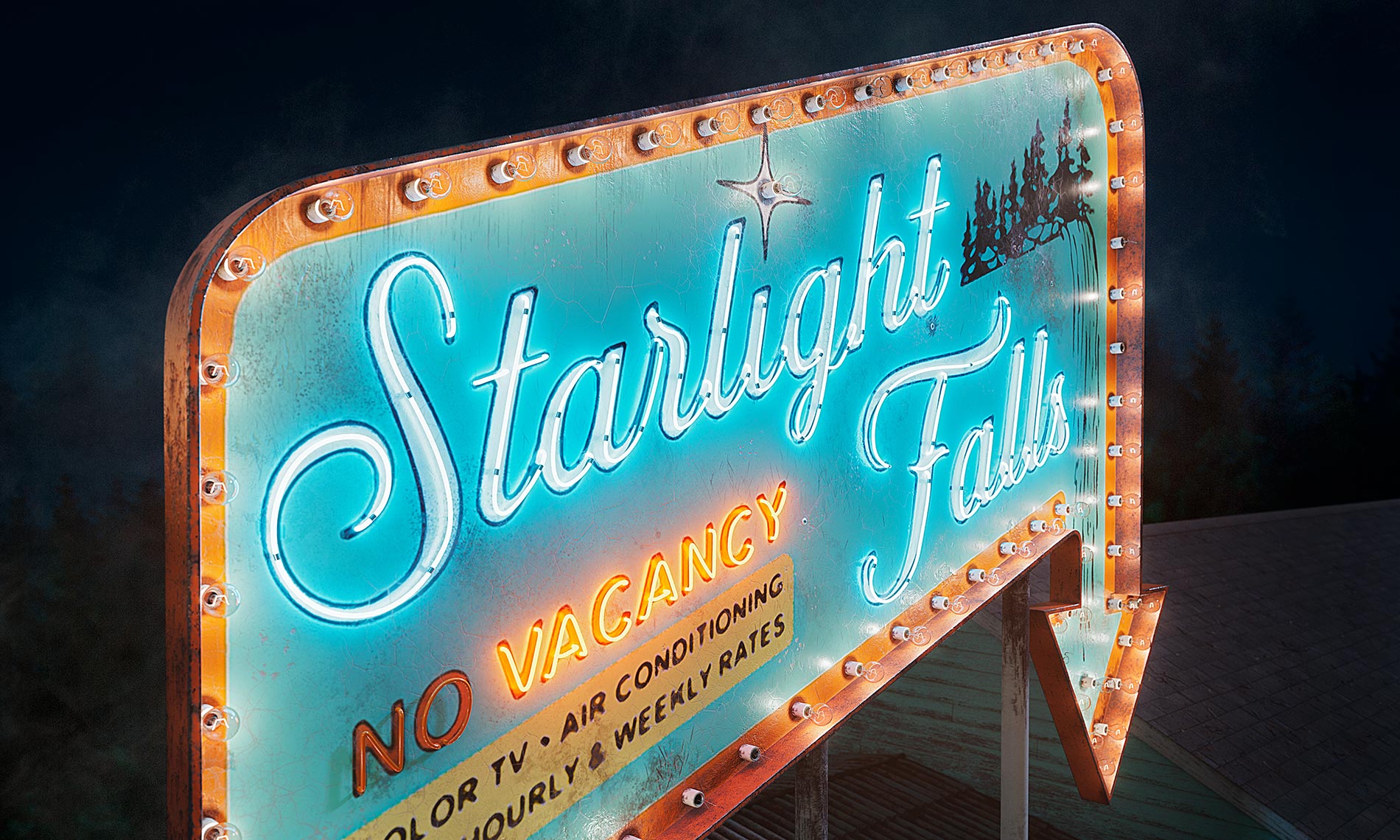Starlight Falls Motel neon sign - CGI